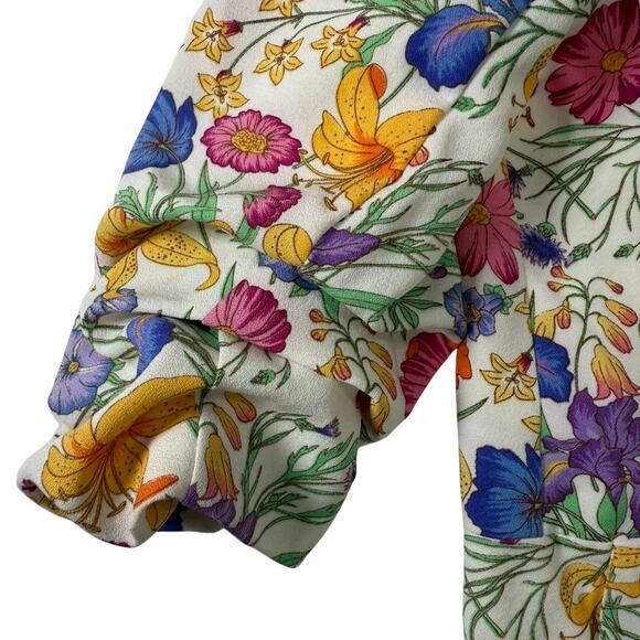 Milk & Honey Floral Blazer Women's M Open Front Jacket Ruched Sleeves - Picture 6 of 8